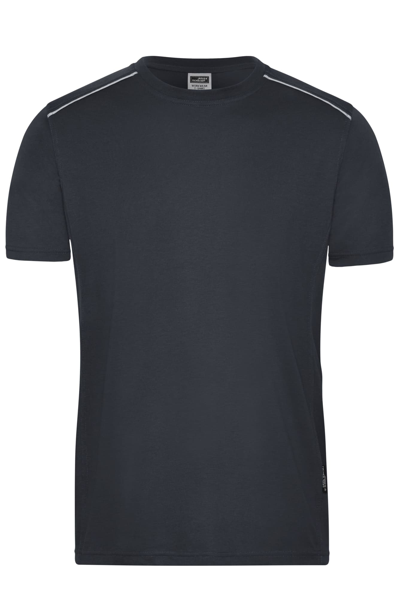 A dark grey men's workwear T-shirt with short sleeves and subtle shoulder detailing. It has a branding logo. Mens Workwear T-Shirt - Image 1