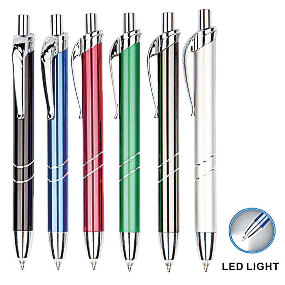 A collection of metal pens in black, blue, red, green, and silver, each with a chrome finish and a clip. Corvus aluminum light Pen - Image 1