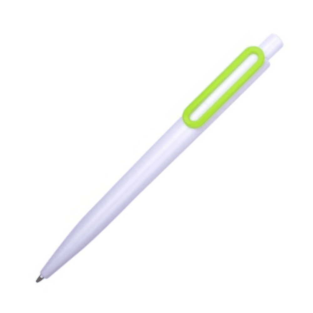 A plastic pen in white with a bright green accent and a logo. Pava pen plastic pen - Image 1