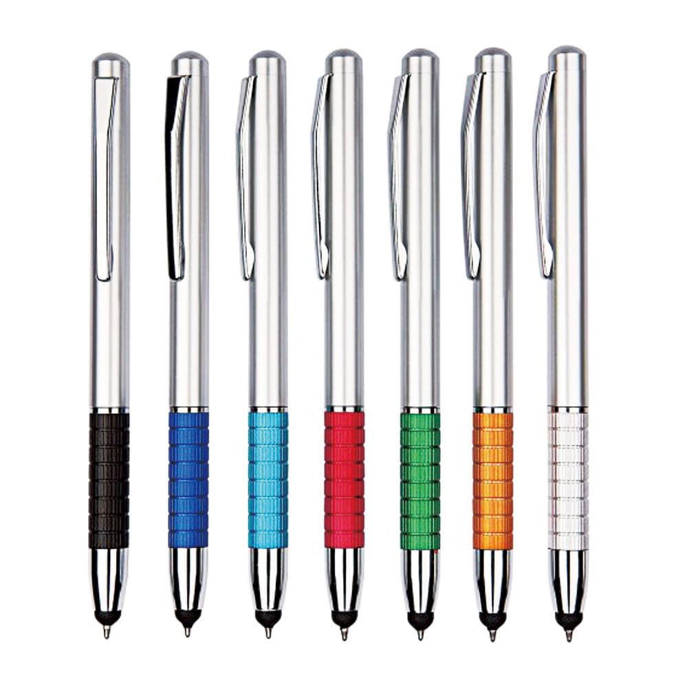 A collection of seven stylus pens in various colours, featuring silver bodies and textured grips. Each pen has a clip and a logo. Phoenix plastic stylus pen - Image 1