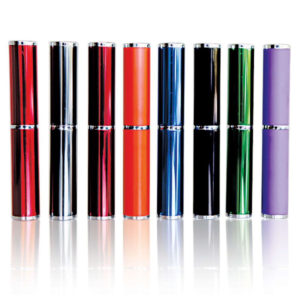 A set of eight cylindrical pen tubes in various colours including red, black, green, purple, and blue, with silver accents. Pisces pen tube - Image 1