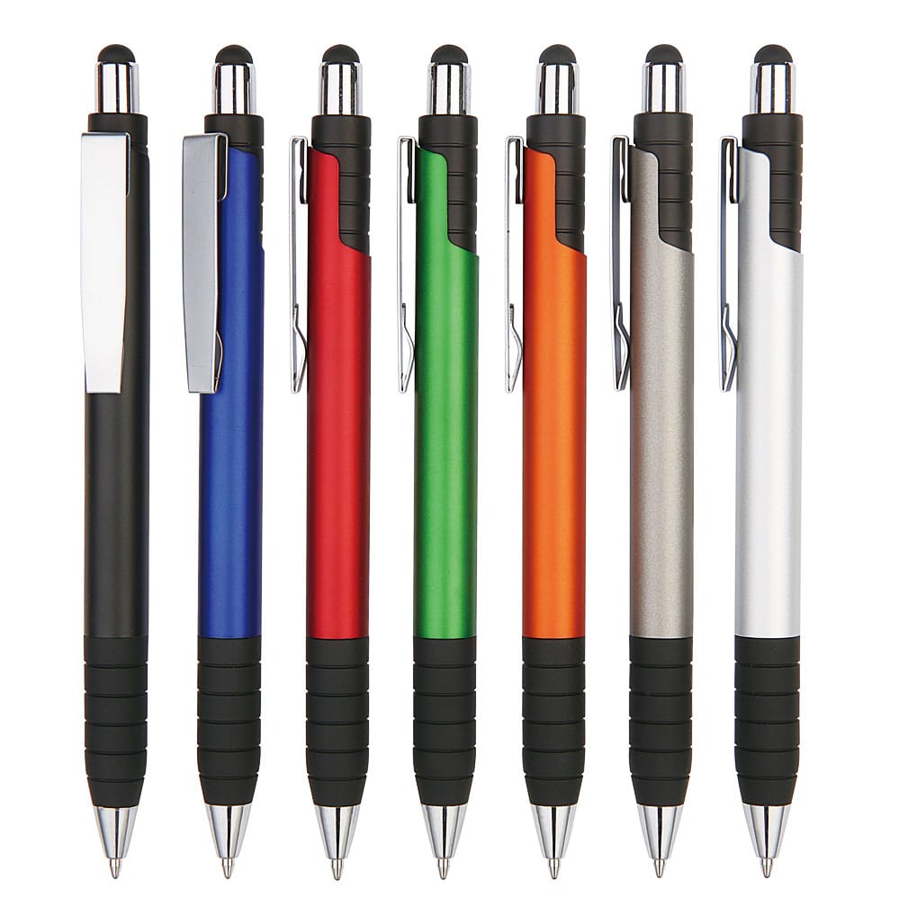 A range of stylus pens in black, blue, green, red, orange, and silver, with rubber grips and metal clips. Puppis pen - Image 1