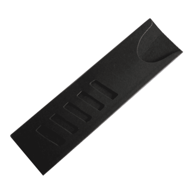 A black pen pouch with a sleek design featuring several slots for holding pens and a curved cutout. Volan pen pouch - Image 1