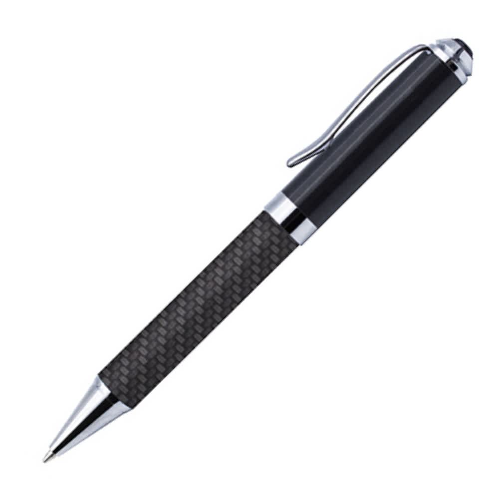 A black pen with a textured grip and silver accents, featuring a sleek design and a clip for attachment. Mars brass pen - Image 1