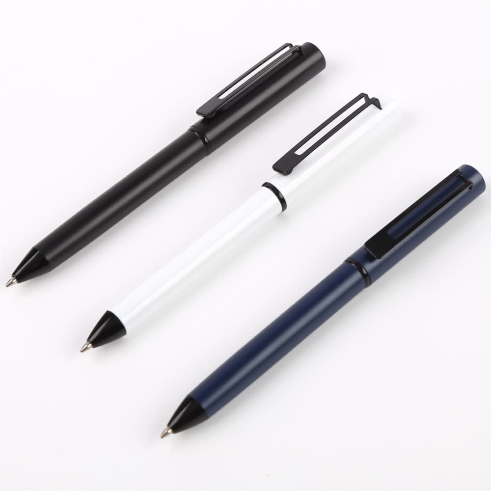A set of three metal pens in black, white, and navy blue, each with a clip and a sleek design. Solar brass pen - Image 1