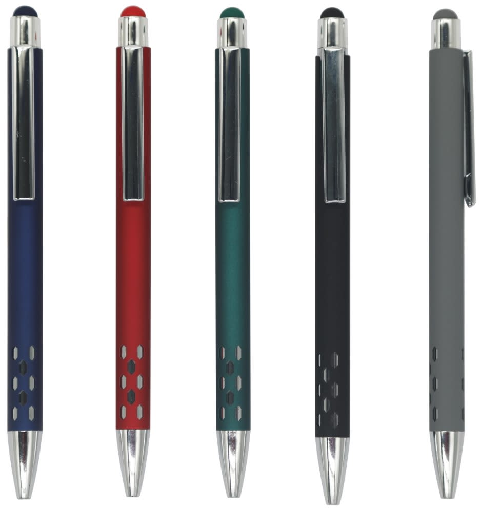 A collection of Gatling aluminium pens in blue, red, green, black, and grey, featuring a silver clip and accents. Gatling aluminum pen - Image 1