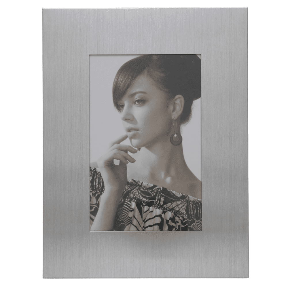 A silver photo frame featuring a portrait of a woman with dark hair and earrings. Walden Photoframe - Image 1