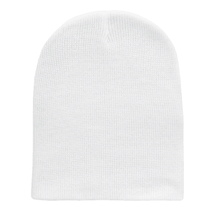A white knitted beanie with a snug fit and a soft texture. It features a simple design without embellishments. Beanies - Image 1