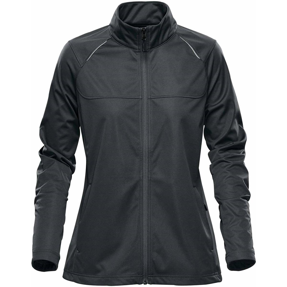 A women's lightweight softshell jacket in dark grey, featuring long sleeves and a zip front, with a collar and branding. Women's Greenwich Lightweight Softshell - Image 1