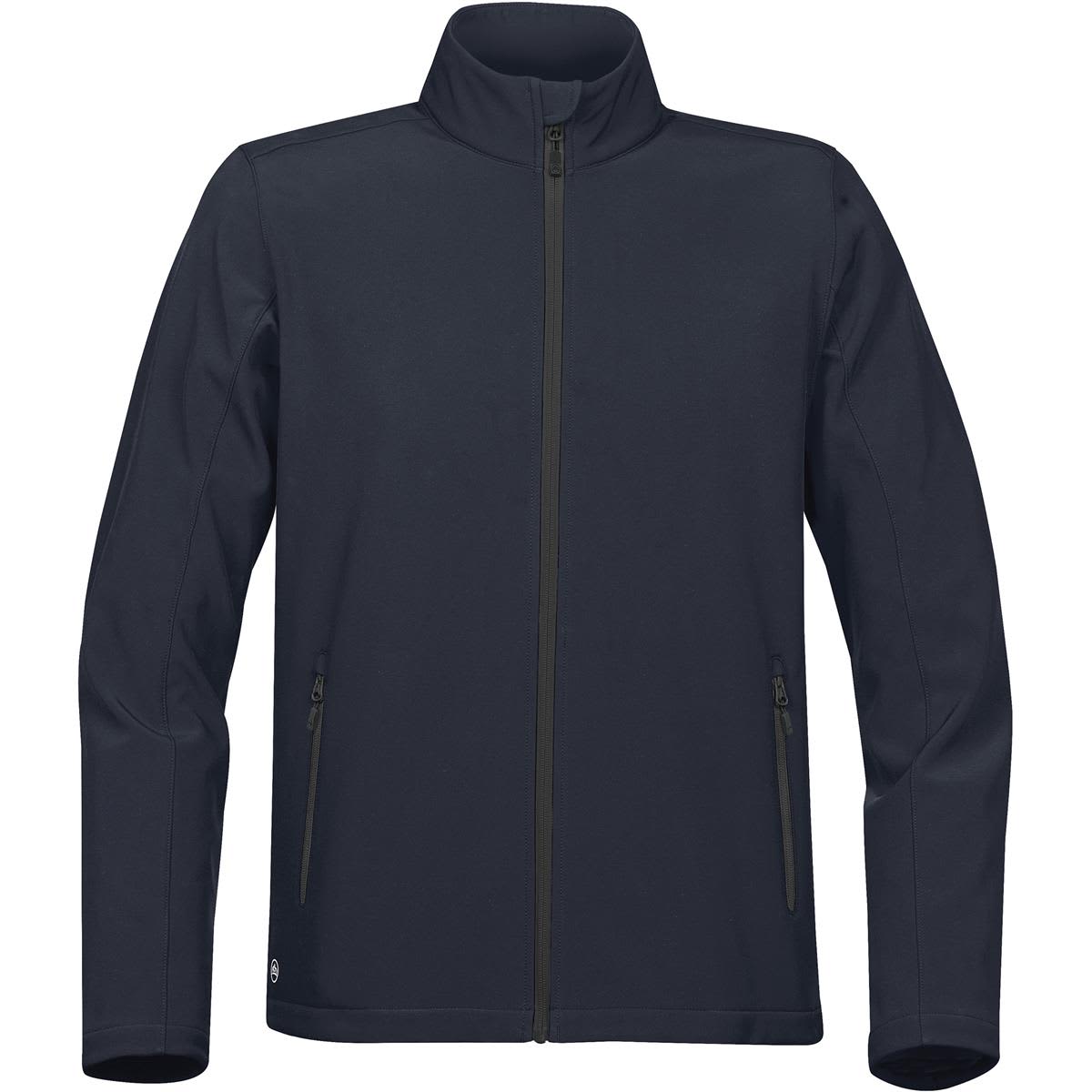 A dark navy softshell jacket with a full zip and two zipped pockets, featuring a logo. Men's Orbiter Softshell - Image 1