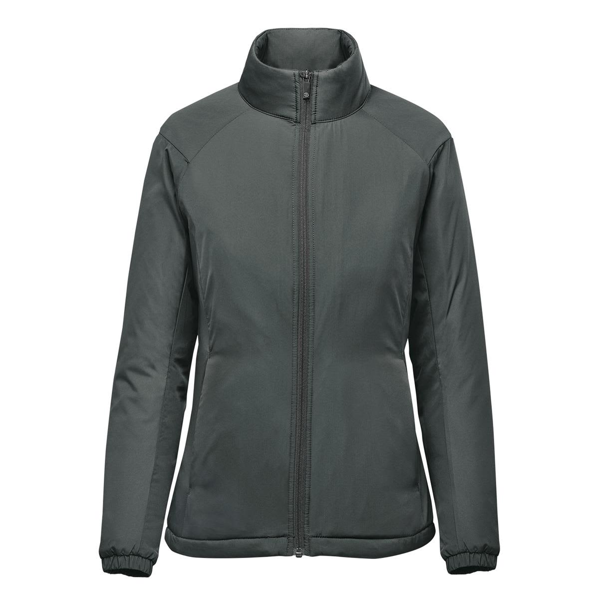 A women's thermal jacket in dark grey with a high collar and zippered front. Features a simple design and a logo. Women's Pacifica Thermal Jacket - Image 1