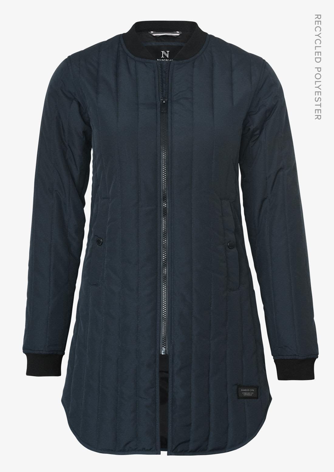 A puffer jacket in navy blue featuring a zip front, long sleeves, and a logo on the side. Lindenwood Women Jacket - Image 1