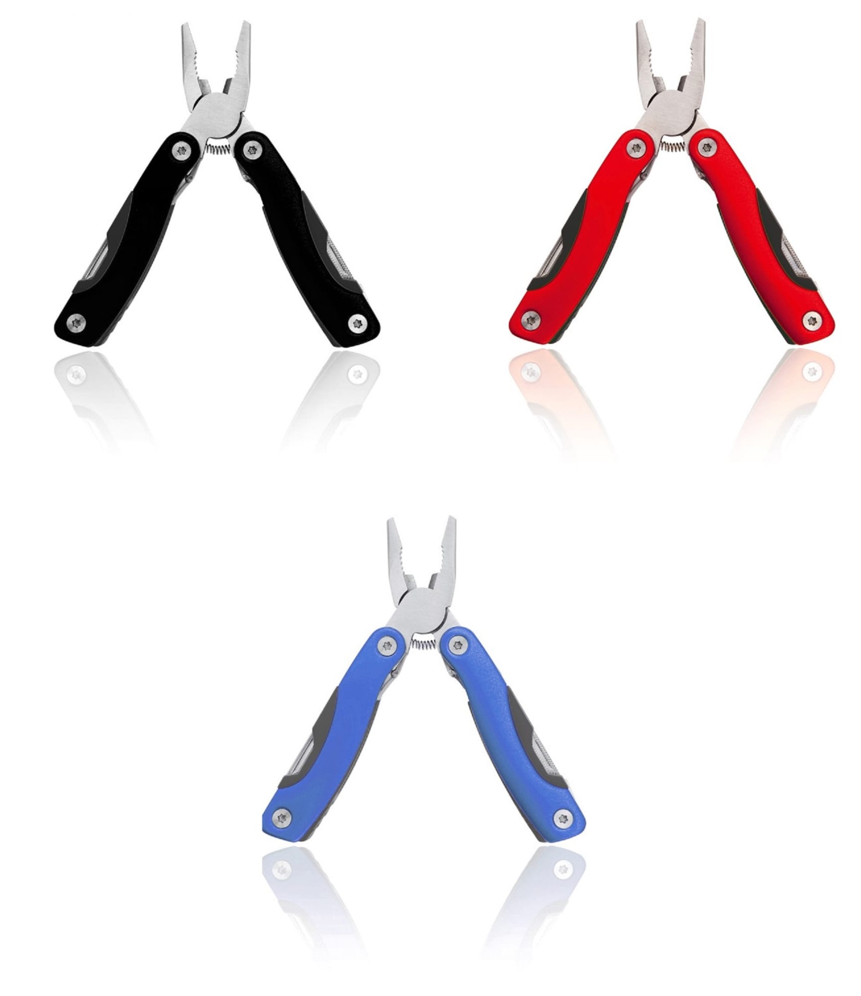 A multi-tool plier set featuring black, red, and blue handles, with shiny metal jaws and a sleek design. Blauden - Image 1