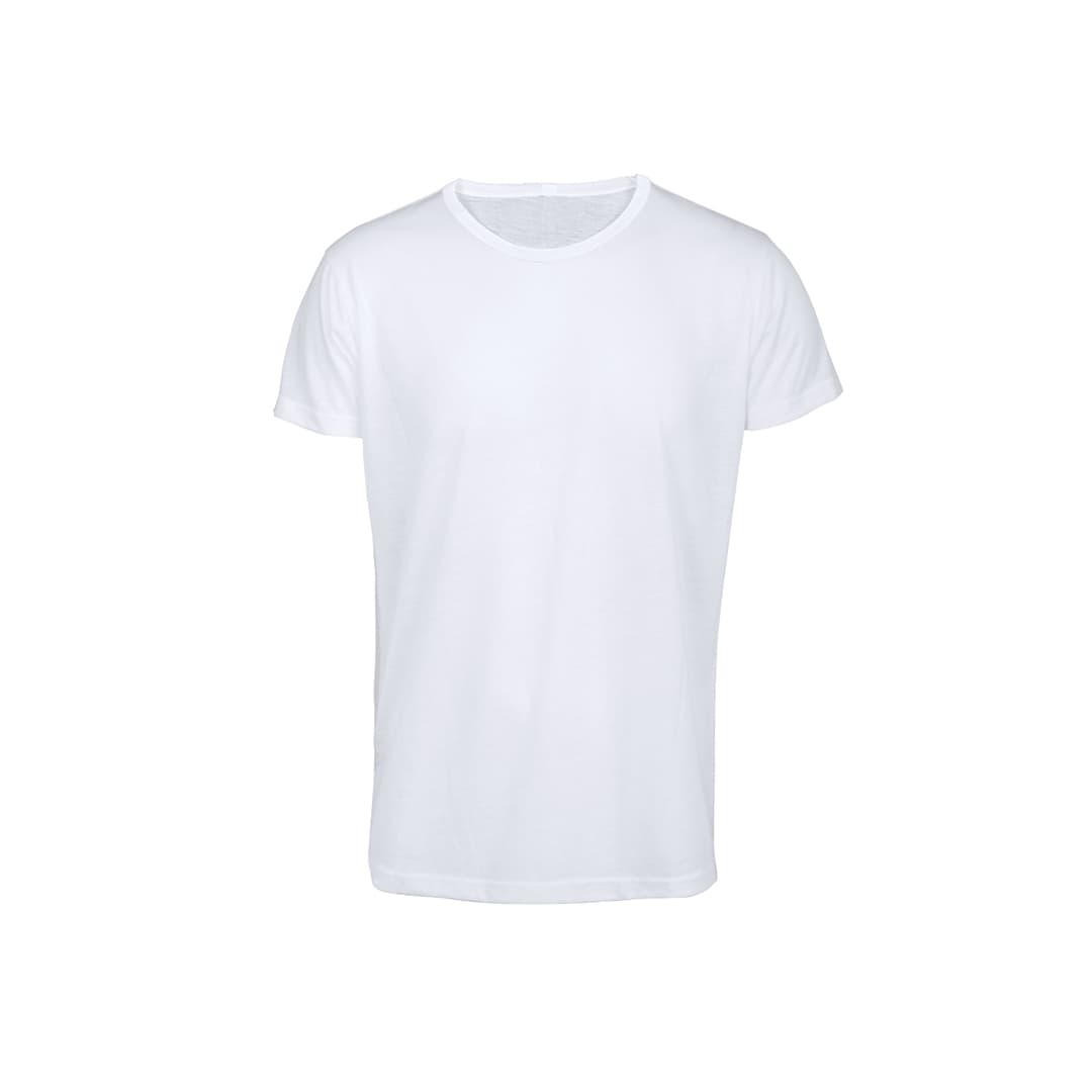 A plain white t-shirt displayed on a neutral background, featuring short sleeves and a round neck. Krusly - Image 1