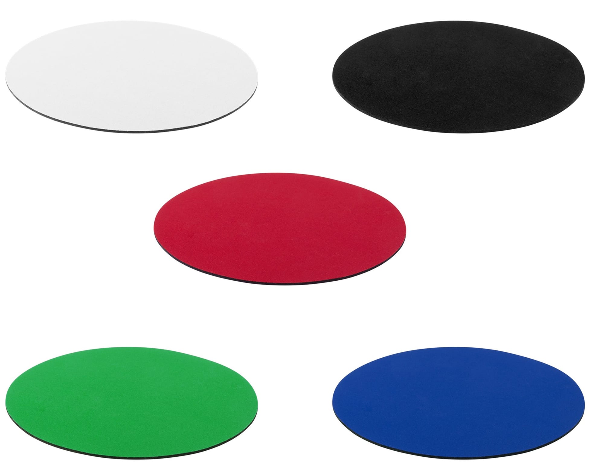 A set of five oval-shaped mats in white, black, red, green, and blue, featuring a non-slip surface. Roland - Image 1