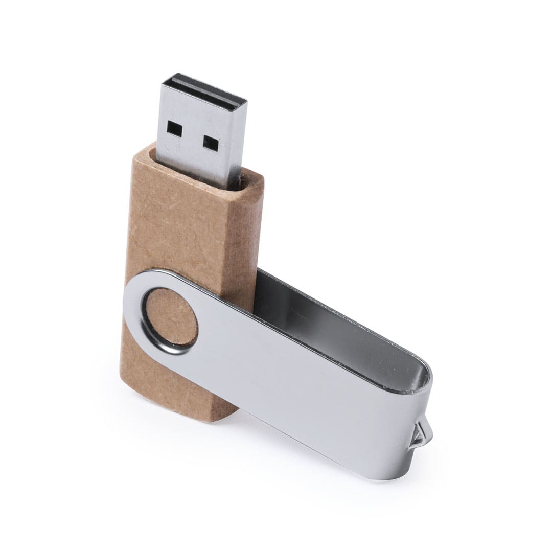 A USB memory stick with a silver metal cap and a body made from recycled brown cardboard, 16GB capacity. USB Memory stock with body made from recycled cardboard Trugel 16Gb - Image 1