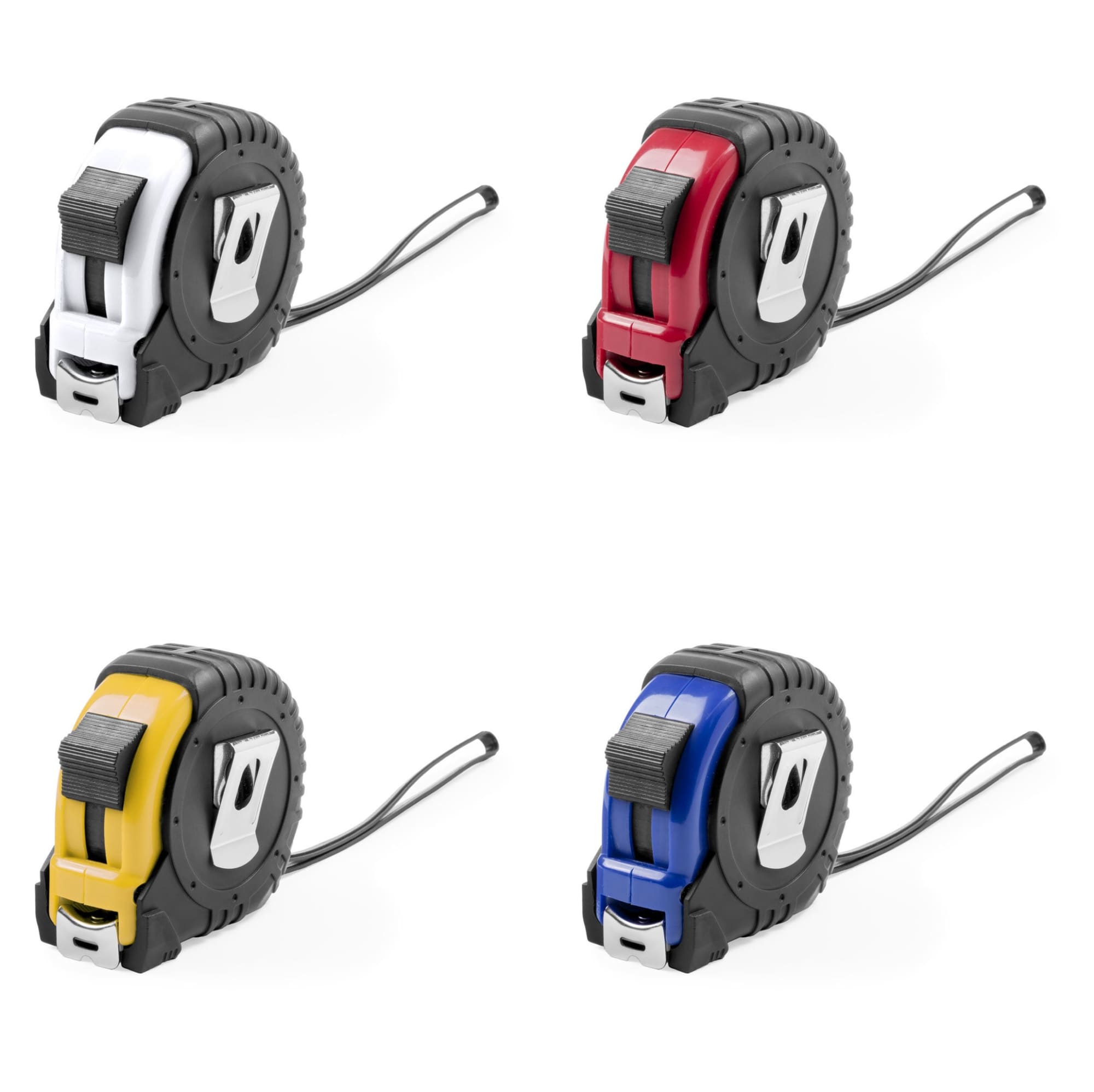 A set of four measuring tapes in white, red, yellow, and blue, each with a black casing and a logo. Grade 7,5m - Image 1