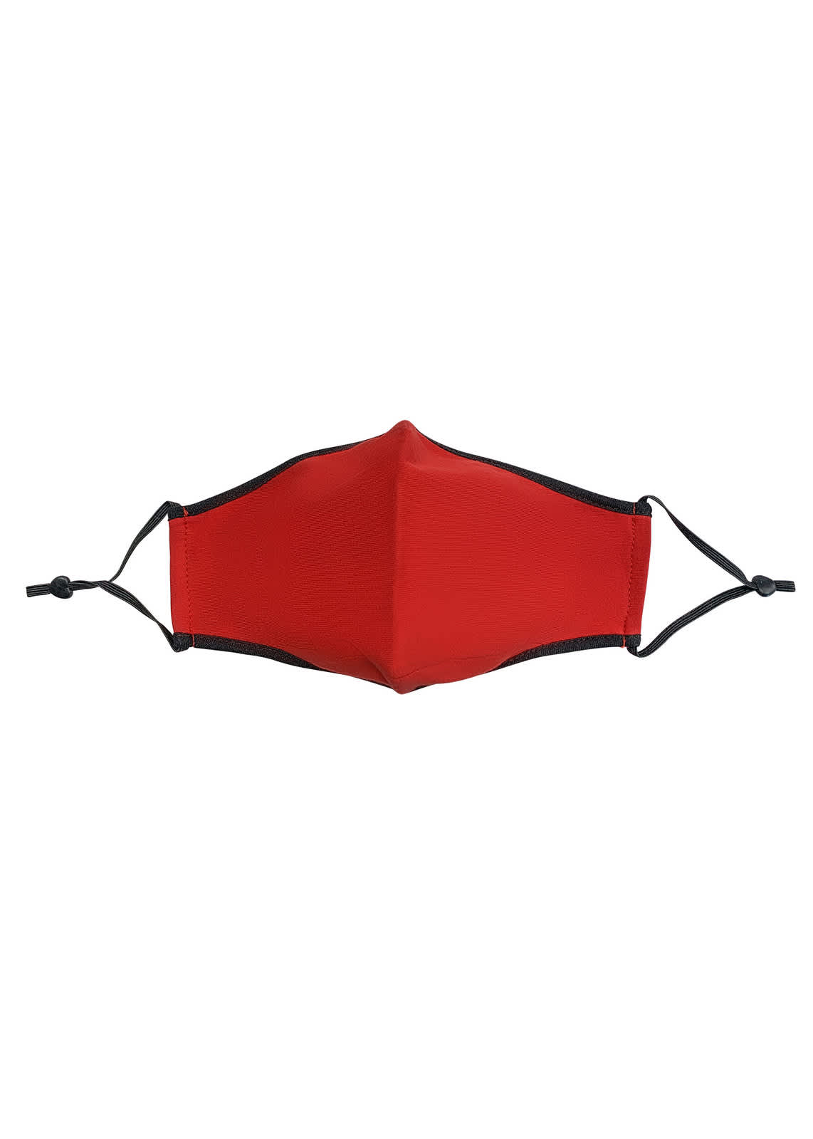 A red cotton face mask with adjustable black toggles and a logo. Contrast One Piece Cotton Face Masks With Adjustable toggle - Image 1