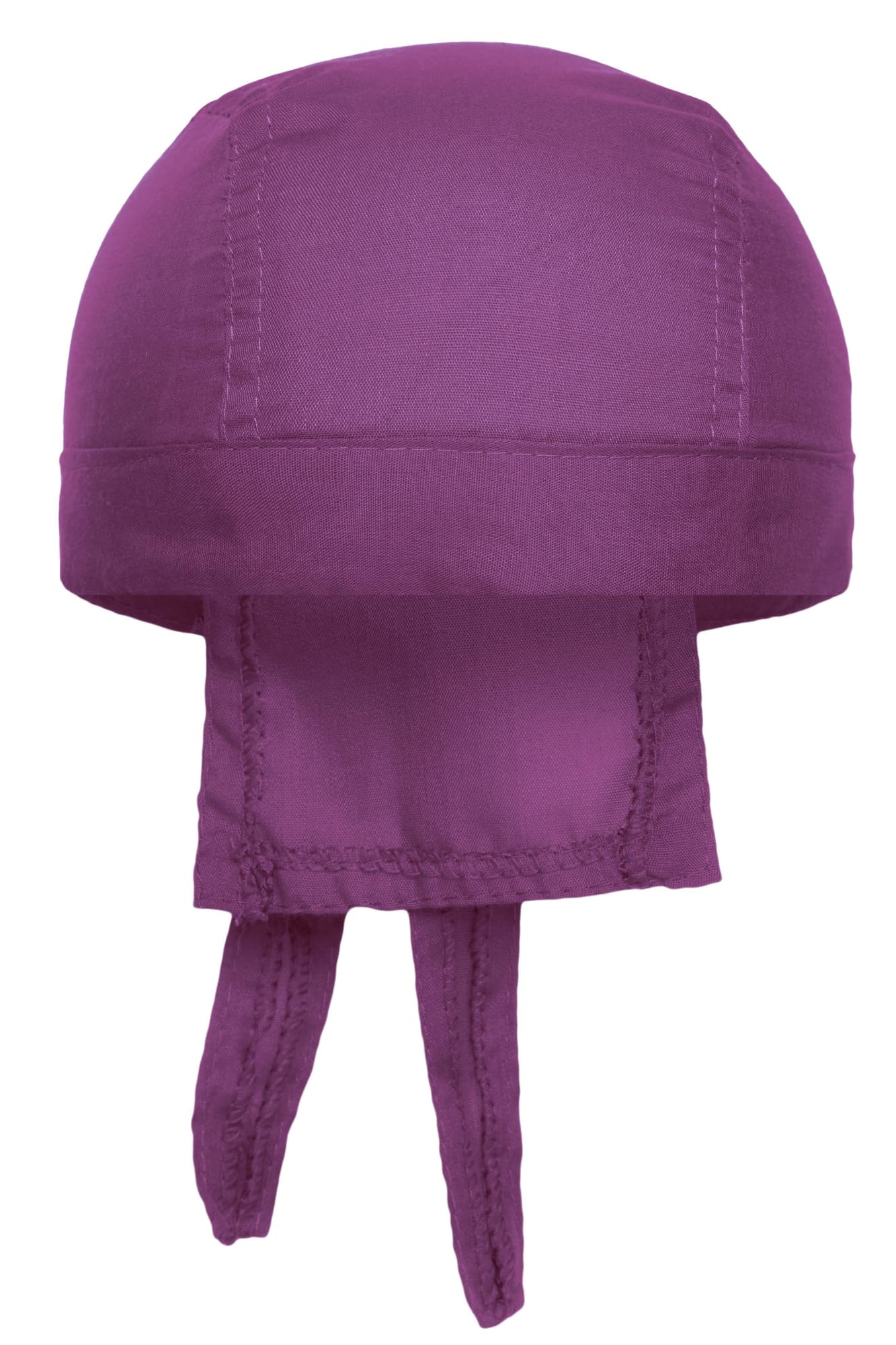 A purple bandana hat with ties at the back, made of fabric, featuring a logo. Bandana Hat - Image 1
