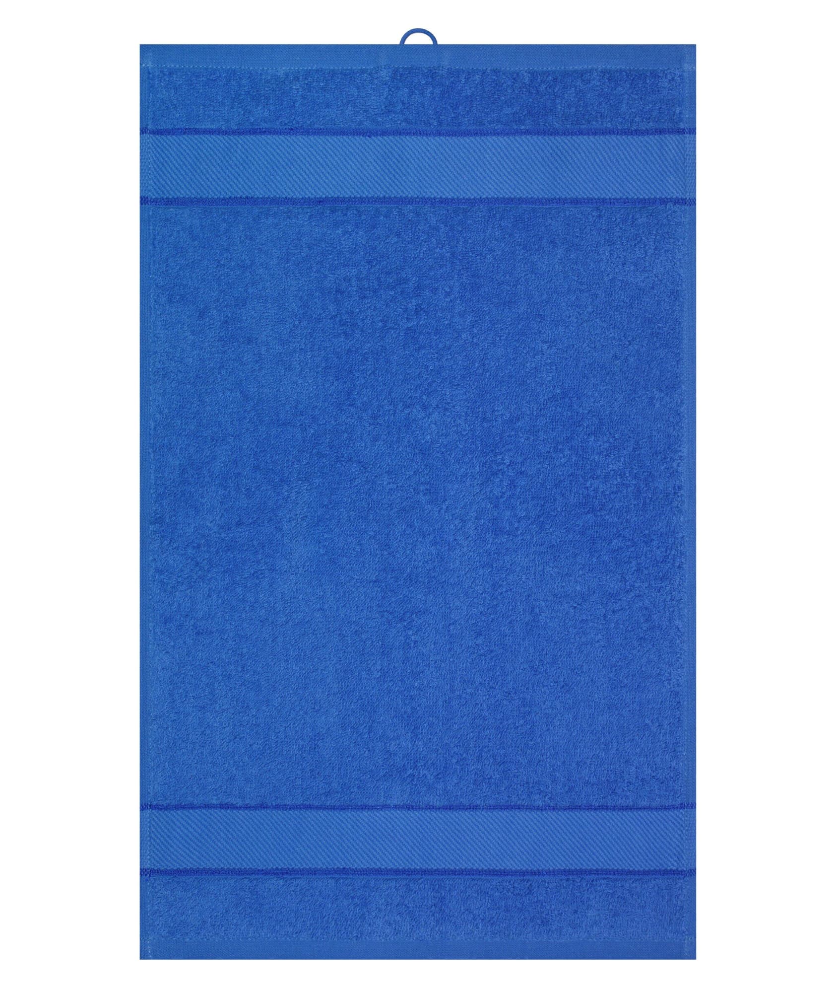 A blue guest towel featuring a textured pattern and a hanging loop. It has a simple design and a soft finish. Guest Towel - Image 1
