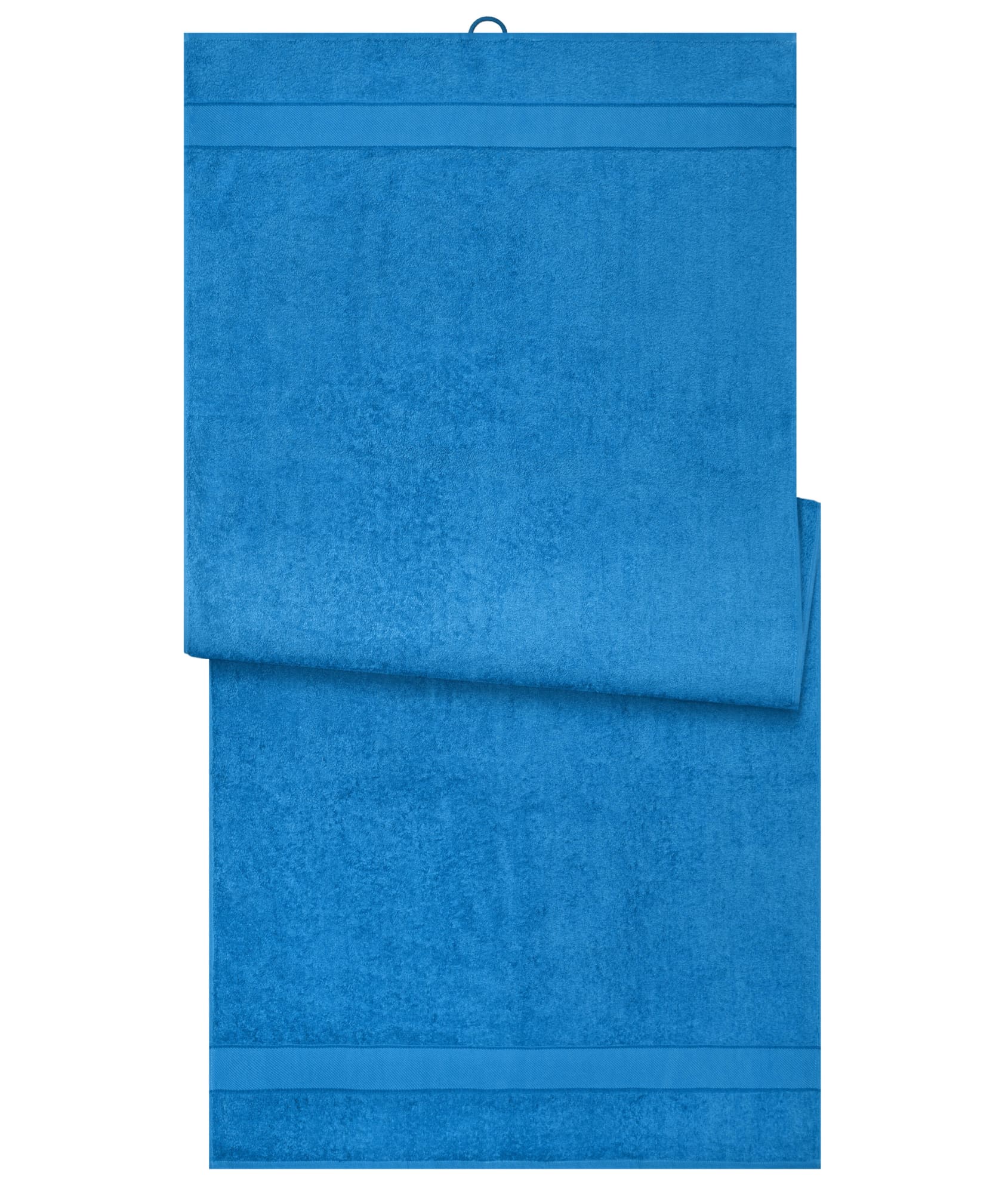 A vibrant blue sauna sheet with a soft texture, featuring a hanging loop and subtle stripes. Sauna Sheet - Image 1