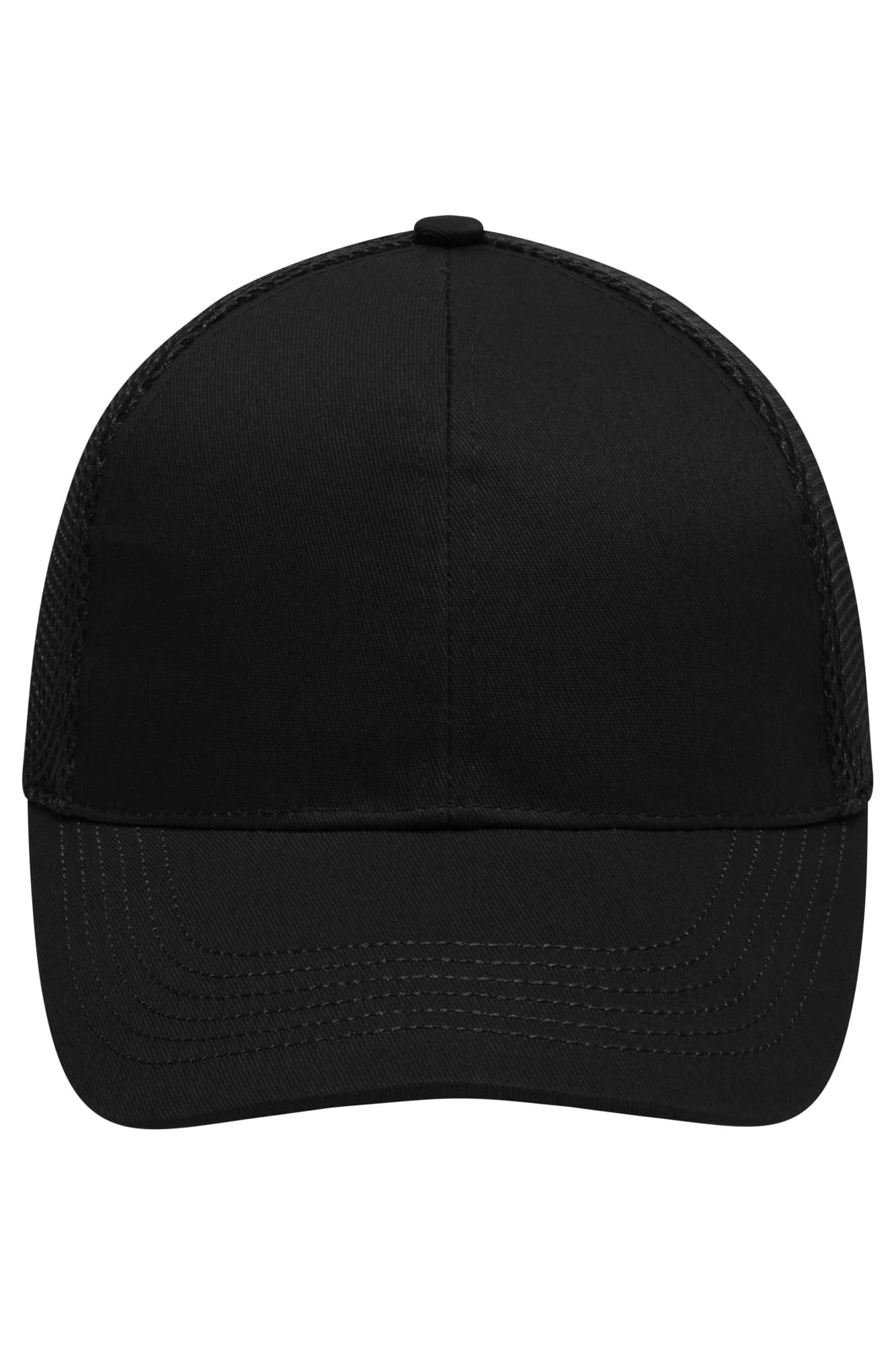 A black six-panel air mesh cap with a structured front and a curved visor. It features a logo on the front. 6 Panel Air Mesh Cap - Image 1