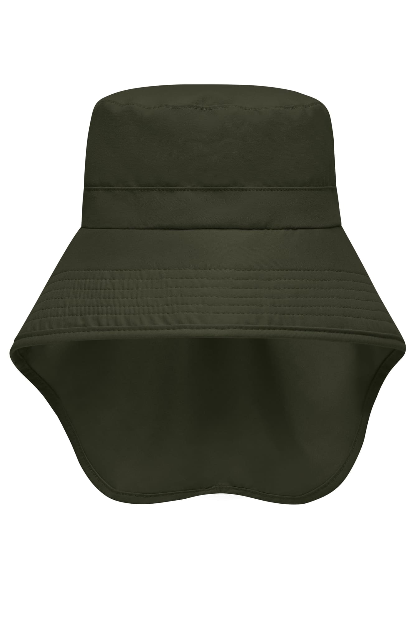 A green multifunctional hat with a wide brim and a neck guard for added protection. Function Hat w/ Neck Guard - Image 1