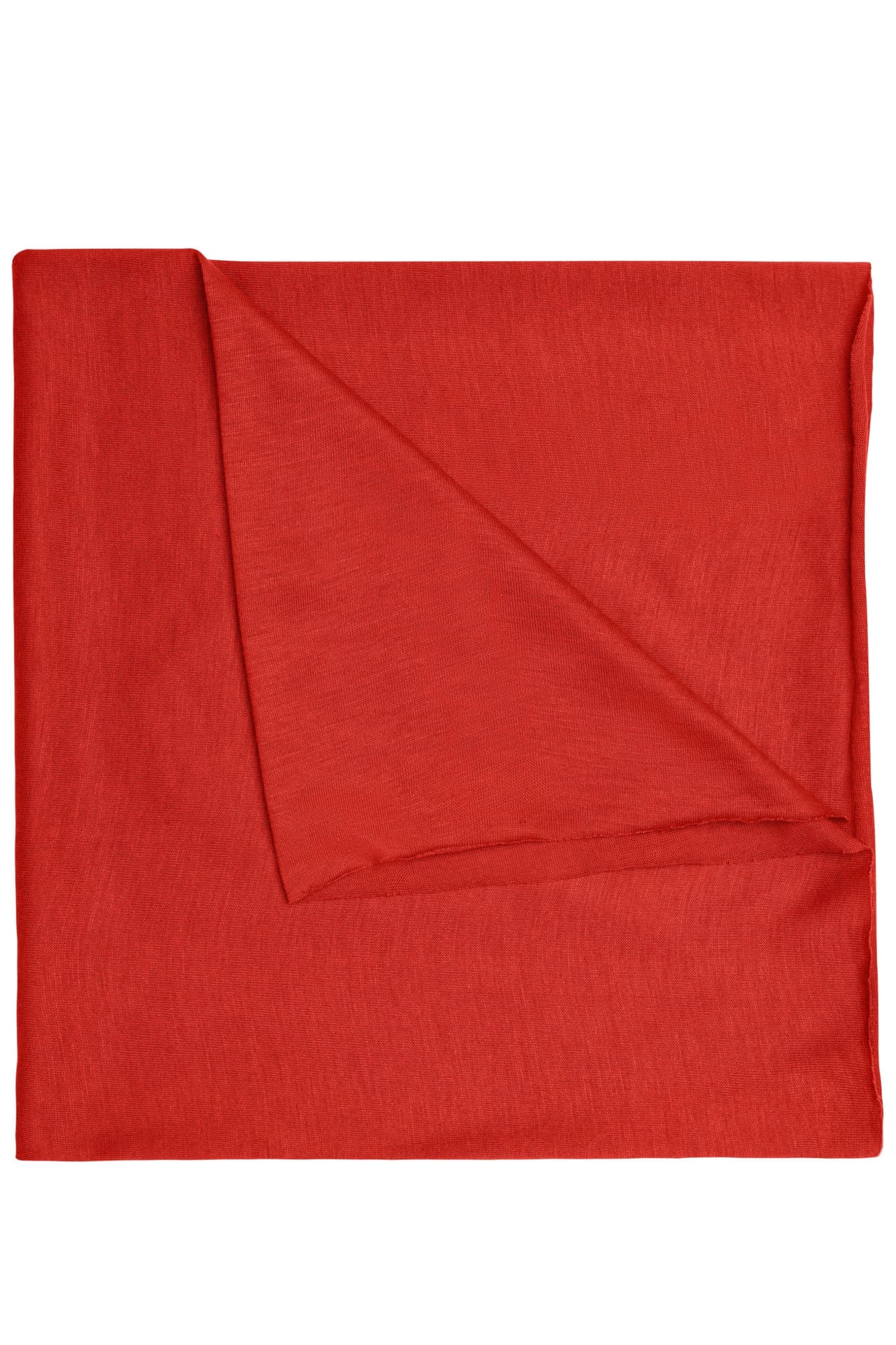 A red bandanna made of polyester, featuring a simple design and a logo. Economic X-Tube Polyester - Image 1