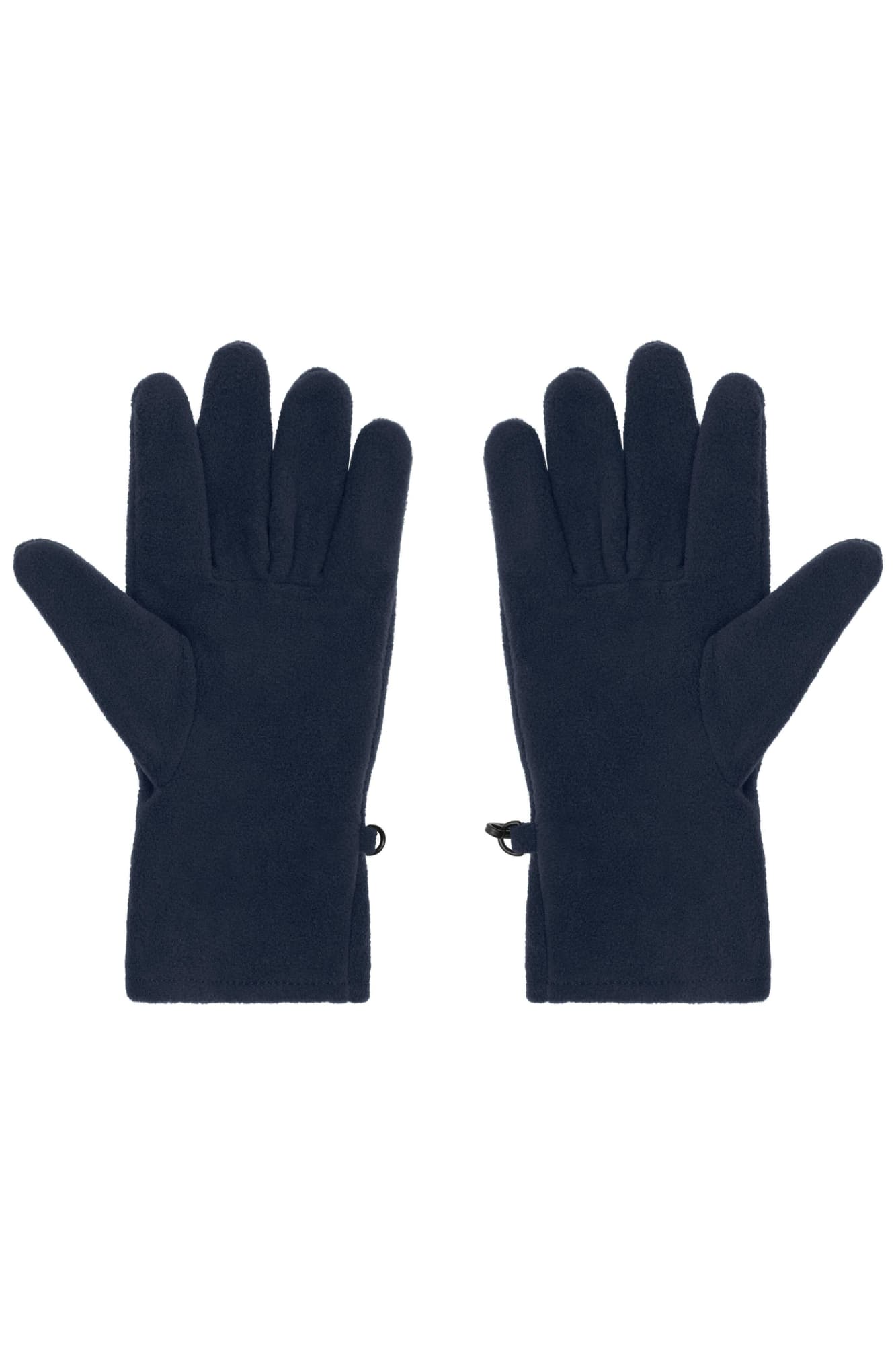 Navy microfleece gloves with a smooth finish and adjustable wrist closures, featuring a discreet logo. Microfleece Gloves - Image 1