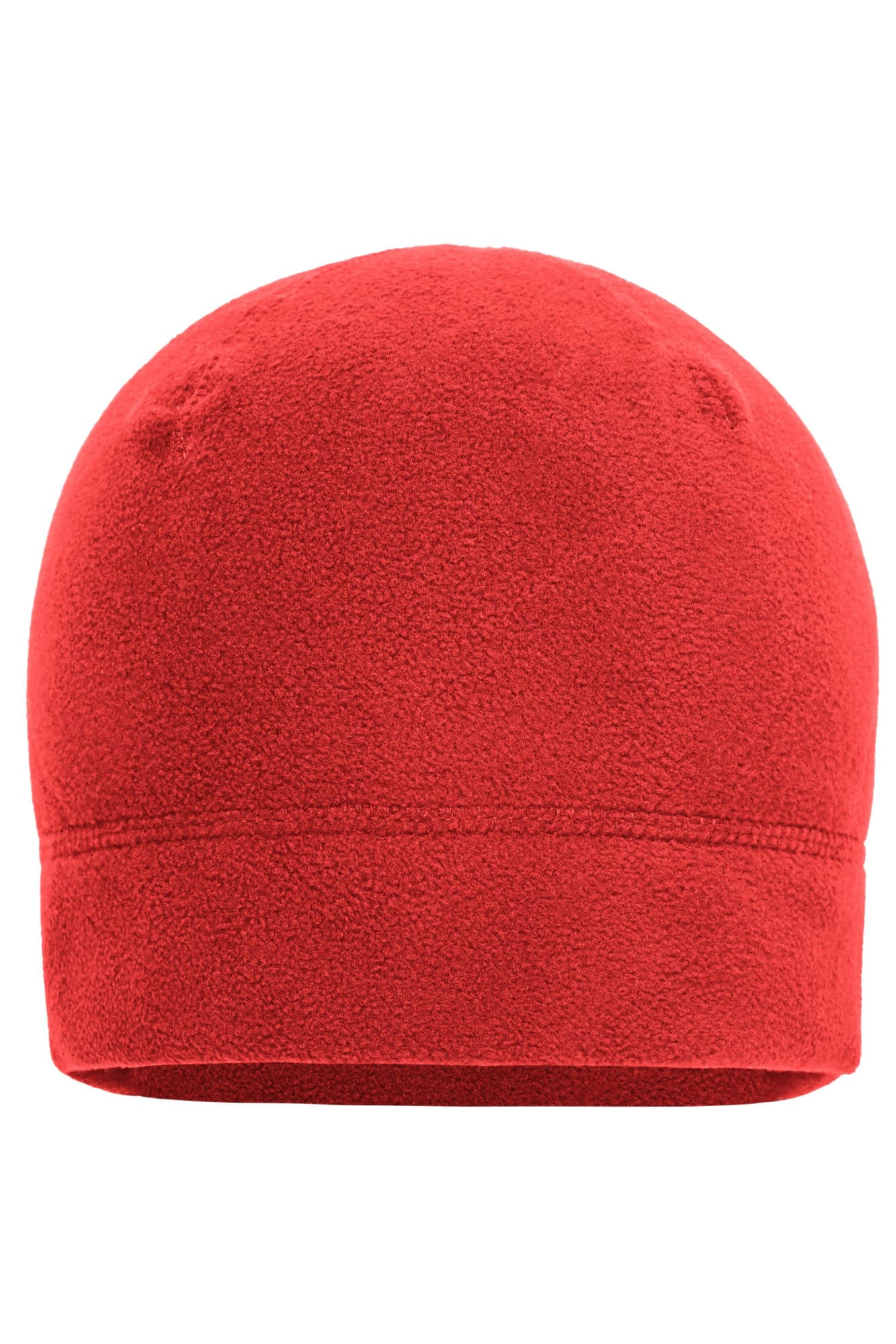 A red microfleece beanie with a smooth texture and a snug fit, featuring a logo. Microfleece Beanie - Image 1