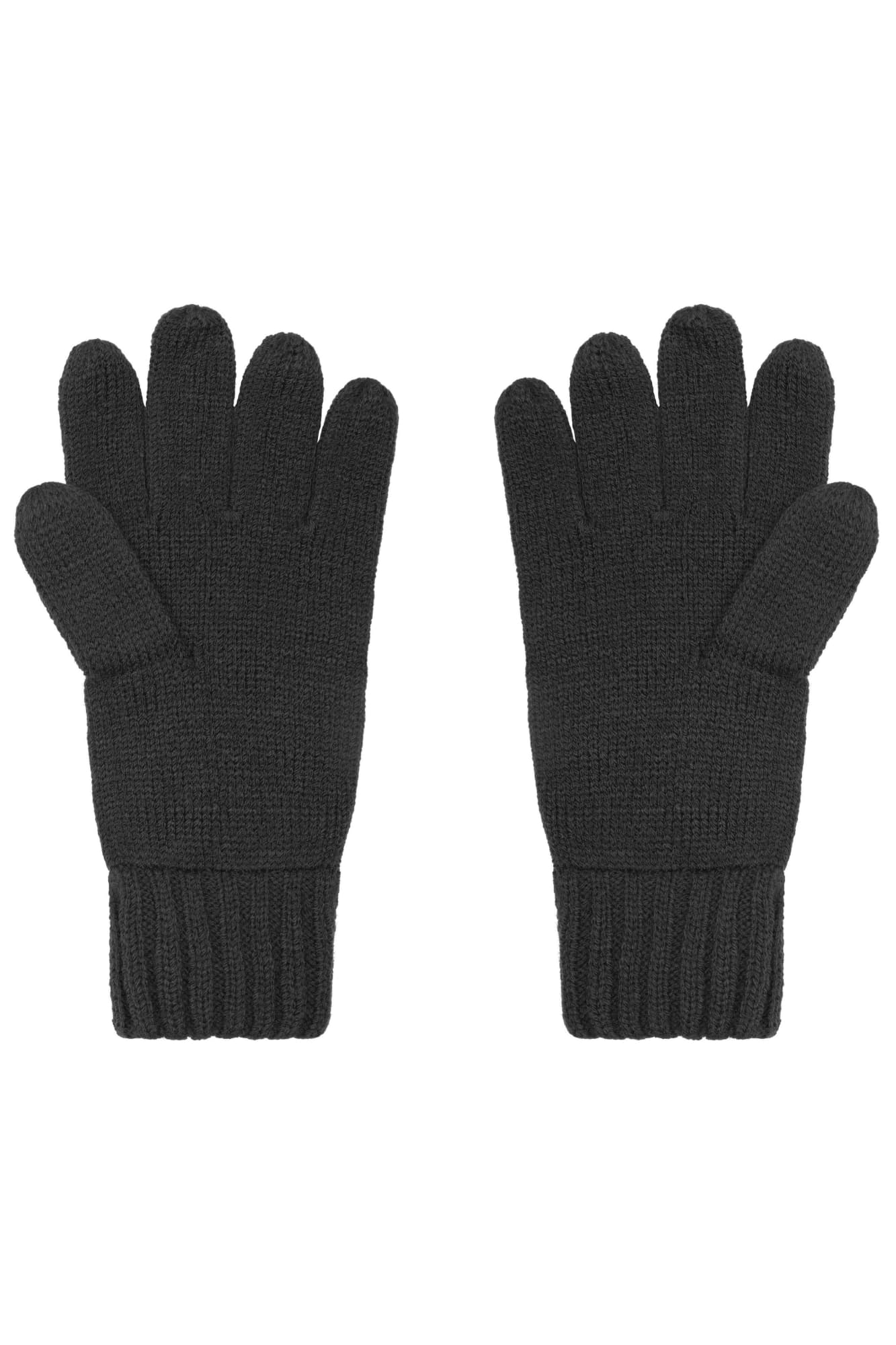 A pair of black knitted gloves with a ribbed cuff and five-finger design. Melange Gloves Basic - Image 1