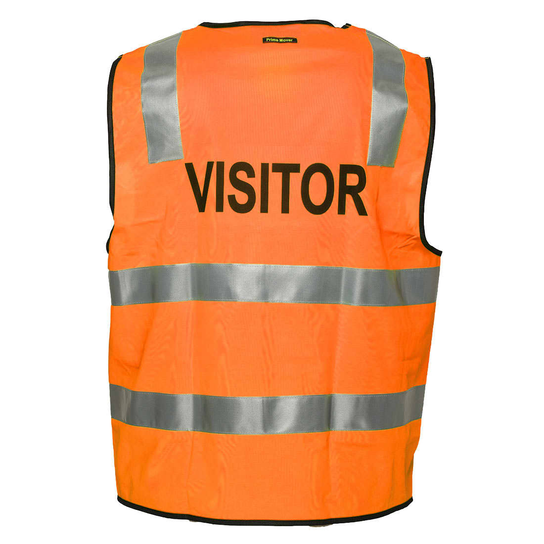An orange work vest with reflective strips and a branding logo, labelled "VISITOR" on the back. Hi-Vis Zipped Visitor Vest - Image 1