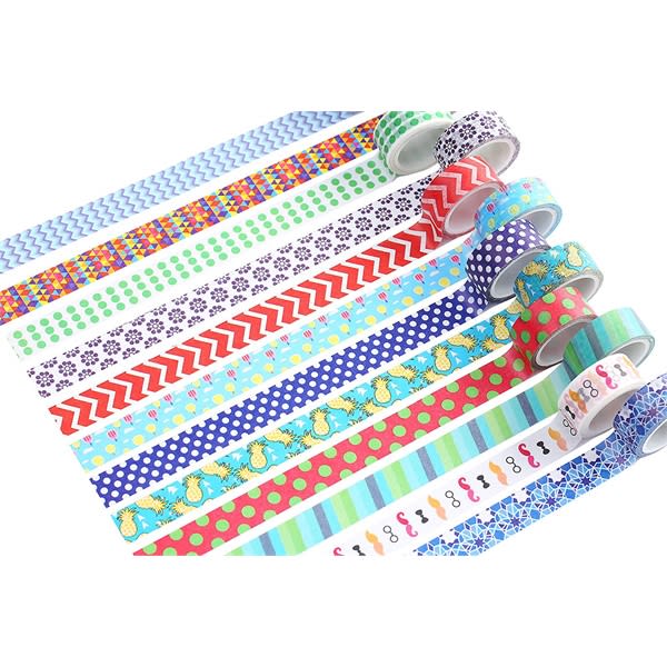 Various rolls of decorative washi tape in bright colours and patterns, including stripes, florals, and polka dots. Party Decorative Craft Washi Tape - Image 1