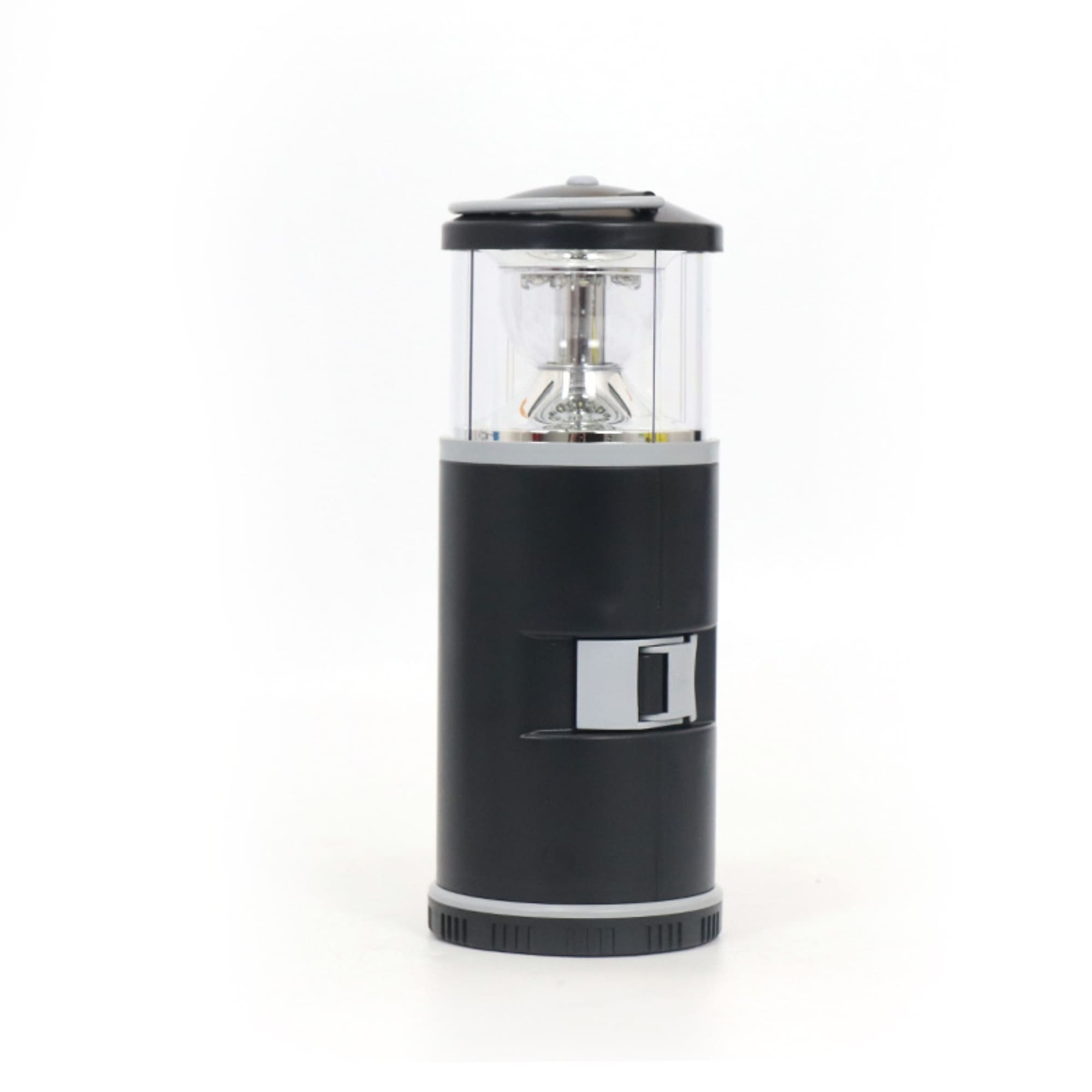 A black LED lantern with a transparent top and a tool set integrated into the design. It features a branding logo. Expedition LED Lantern with Tool Set - Image 1