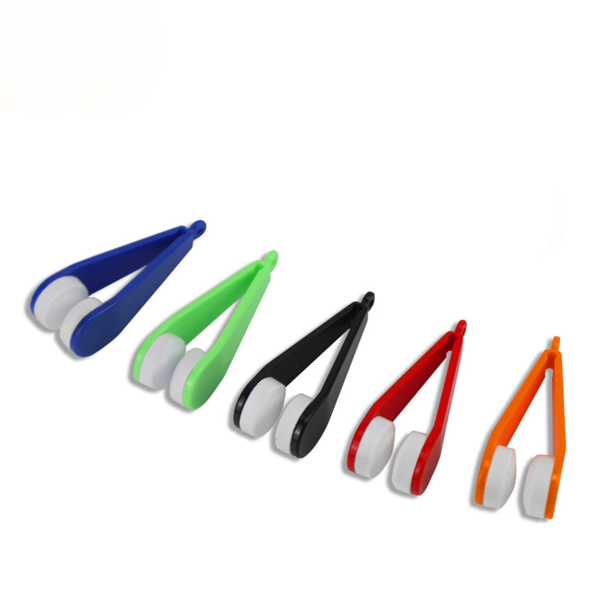 A set of five eye glass cleaners in blue, green, black, red, and orange, each with two cleaning pads. Eye Glass Cleaner - Image 1