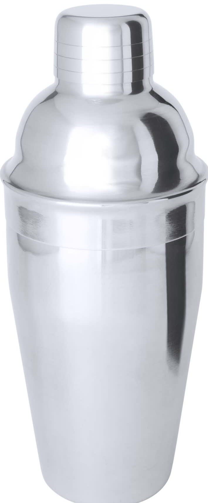 A stainless steel cocktail shaker with a smooth, shiny finish and a classic design. Features a logo. Bondi Cocktail Shaker - Image 1