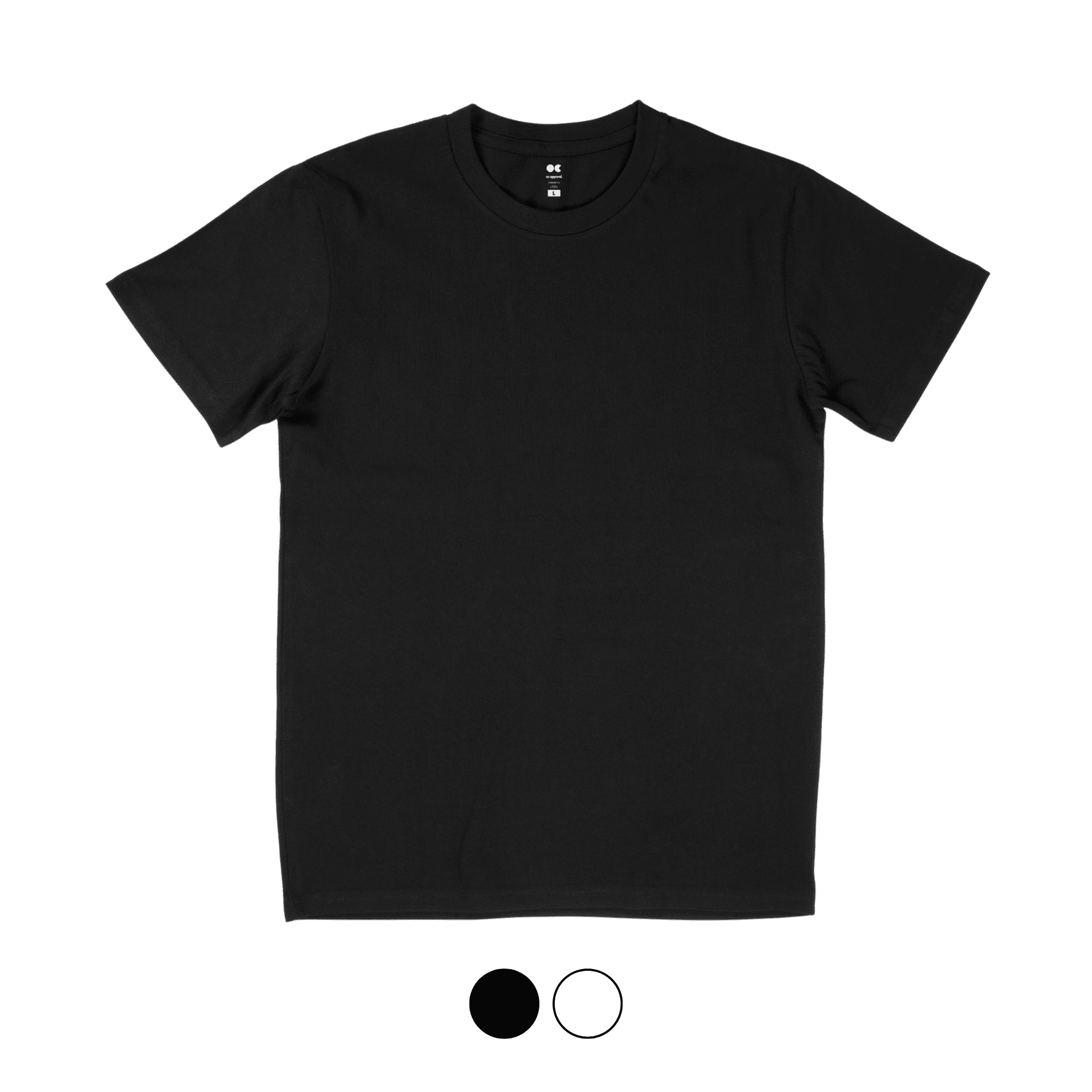 A black Classic Fit Tee displayed flat, featuring short sleeves and a crew neckline, with a logo at the collar. Everyday Tee - Image 1