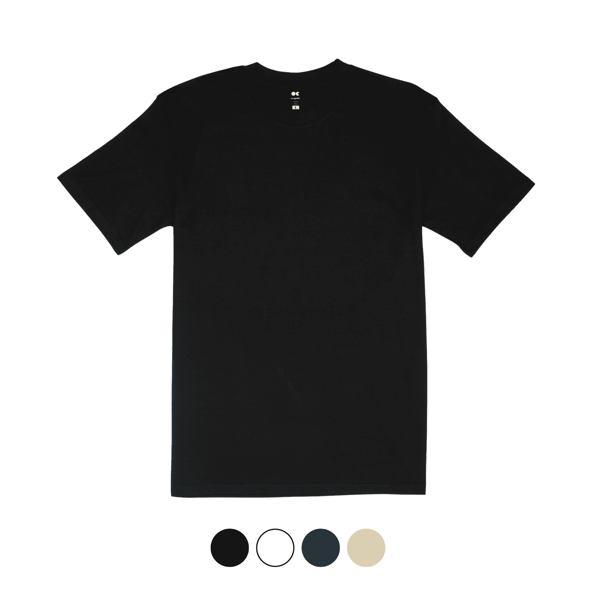 A classic fit black T-shirt with short sleeves, featuring a logo on the neckline and multiple colour options below. Classic Fit Tee - Image 1