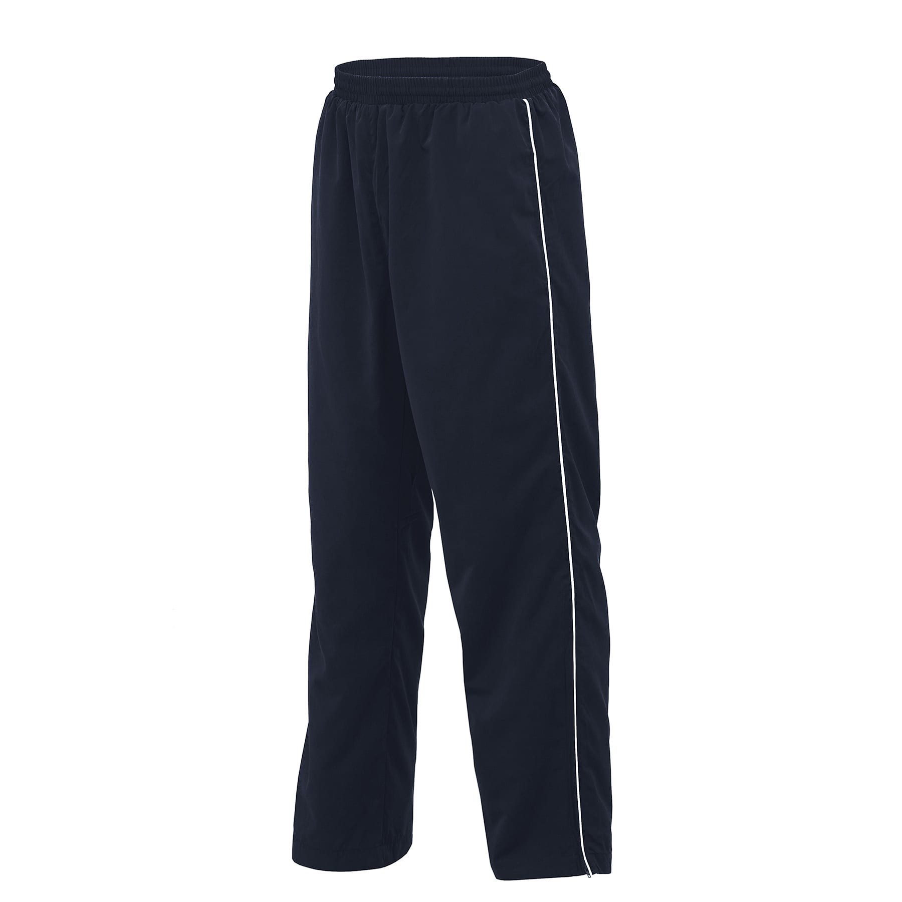 Microfibre trackpants in black with white side detailing. Features an elastic waistband and a logo. Microfibre Trackpants - Image 1