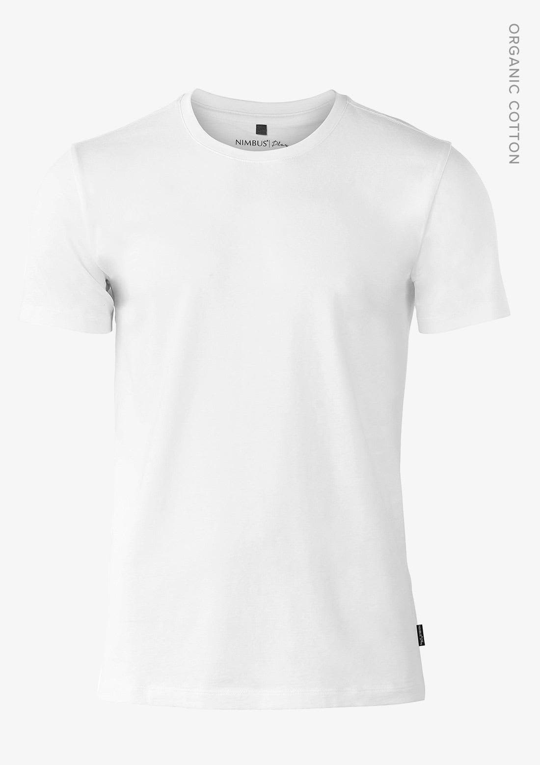 A white men's t-shirt made from organic cotton, featuring a simple design and a logo. Orlando Men T-Shirt - Image 1