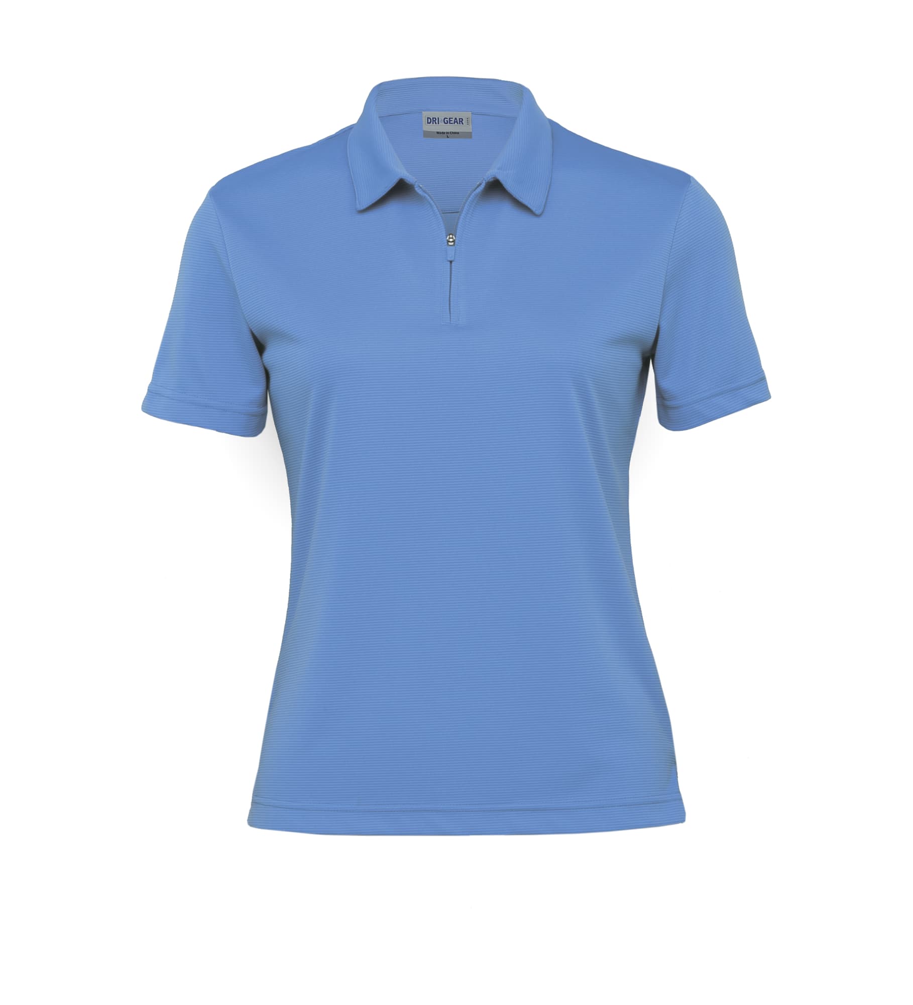 A women's polo shirt in light blue, featuring a collar and short sleeves, with a logo on the front. Dri Gear Ottoman Lite Polo - Womens - Image 1