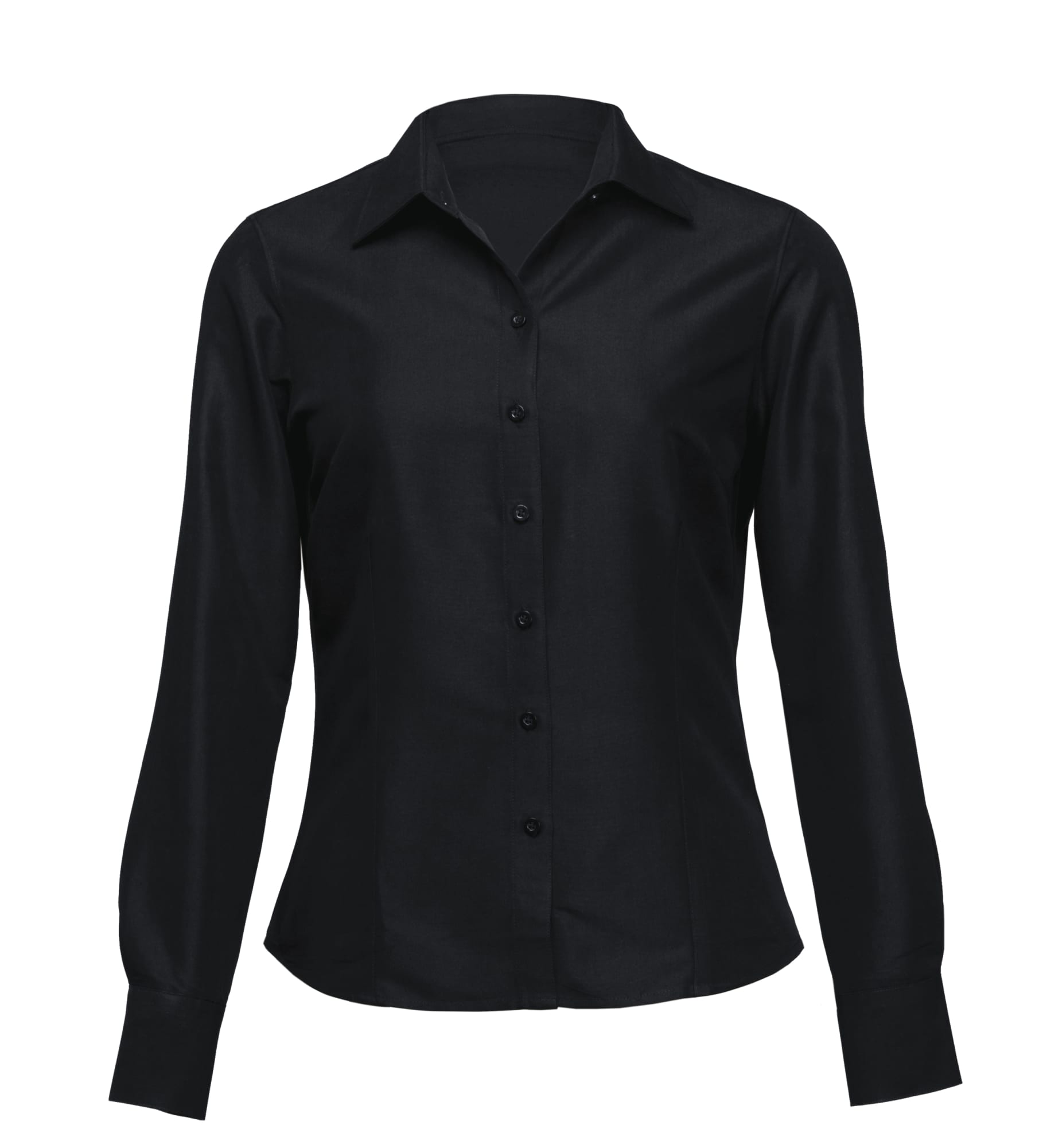 A black long sleeve button-up shirt with a collar and front buttons, featuring a fitted design. Womens Long Sleeve Cruze Shirt - Image 1