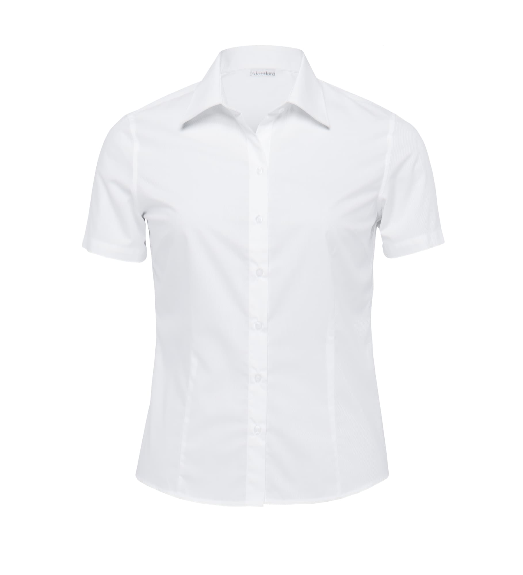 A white short sleeve button-up shirt for women, featuring a fitted design and a logo on the collar. The Republic Short Sleeve Shirt - Womens - Image 1