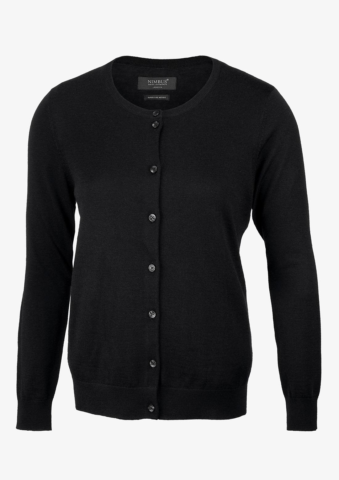 A black cardigan featuring a button-up front and long sleeves. The product includes a logo. Phoenix Women Knitwear - Image 1