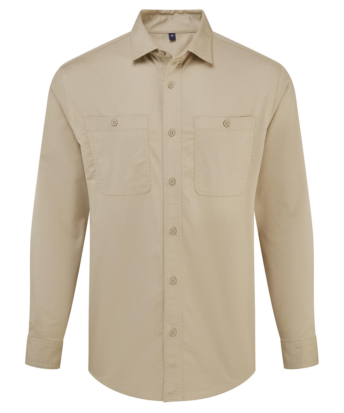 A beige button-up shirt with long sleeves and two chest pockets. It features a logo on the chest. Utility 2.0 Service Shirt - Image 1