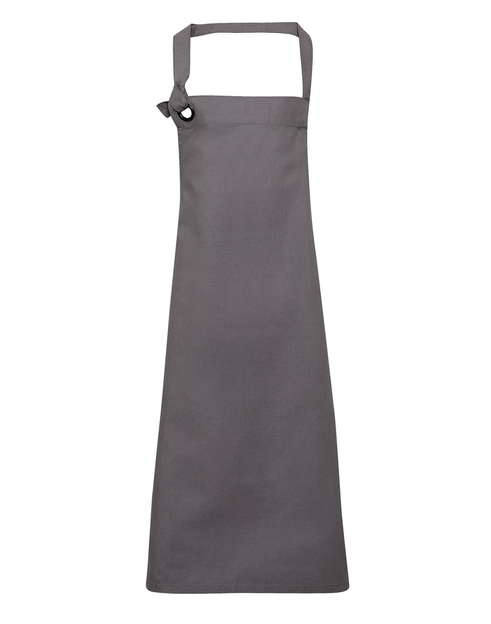A grey heavy cotton canvas bib apron with a neck strap and an adjustable toggle. It features a logo. Calibre Heavy Cotton Canvas Bib Apron - Image 1