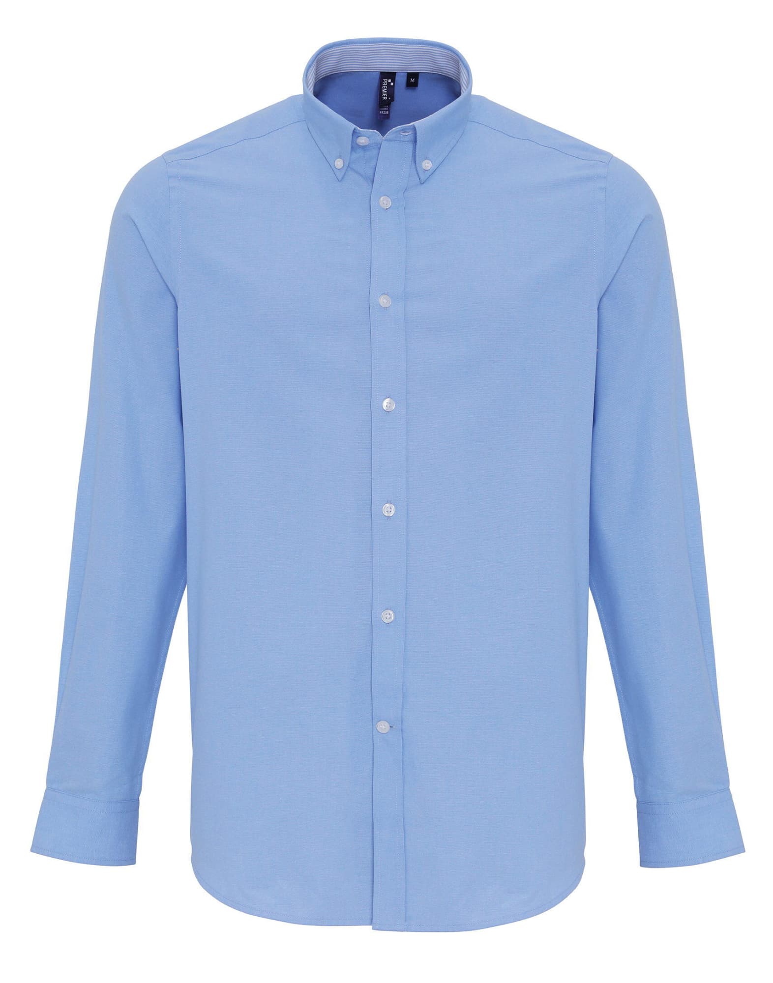 A light blue cotton-rich Oxford button-up shirt with a collar and long sleeves. It features a logo. Cotton-Rich Oxford Stripes Shirt - Image 1