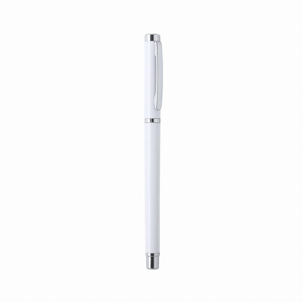 A white pen with silver accents and a clip, featuring a sleek and minimalist design. Delbrux - Image 1