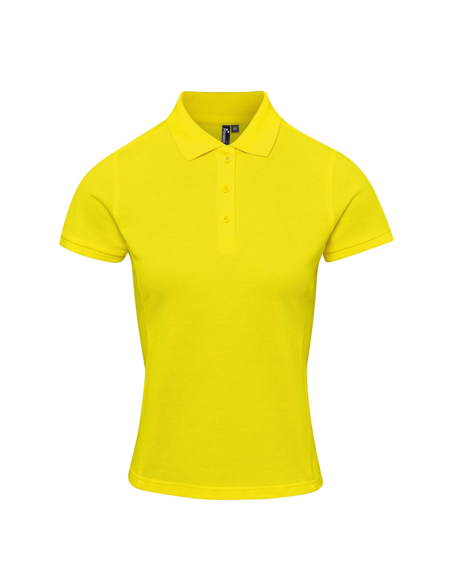 A bright yellow women's polo shirt with a classic collar and short sleeves, featuring a logo on the front. Womens Coolchecker Plus Pique Polo - Image 1