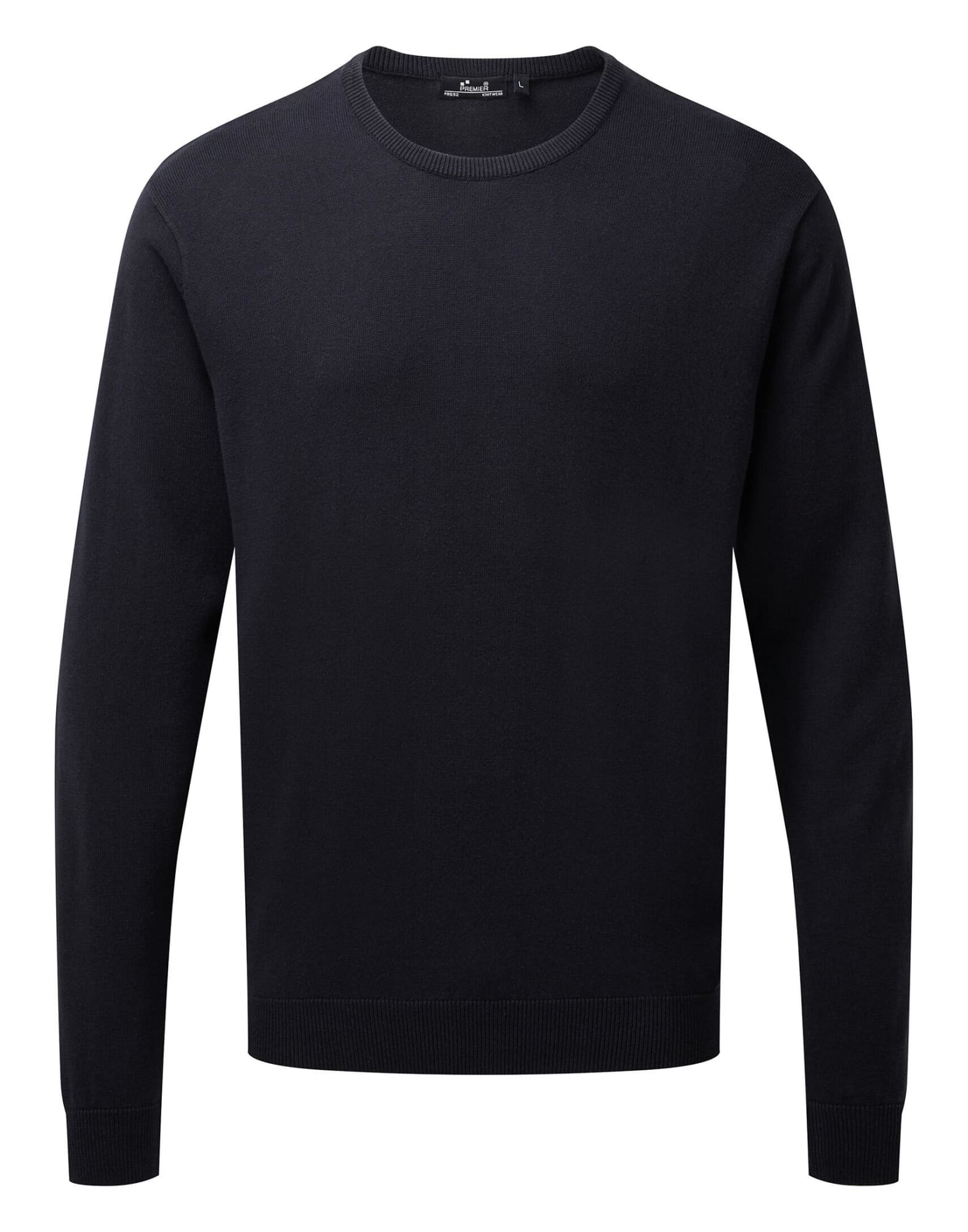 A crew neck sweater in navy blue, featuring long sleeves and a simple design. Includes a logo. Crew Neck Sweater - Image 1
